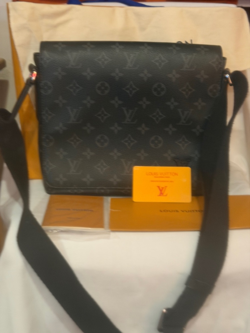 Louis Vuitton Black Monogram Canvas Messenger Bag with Adjustable Strap